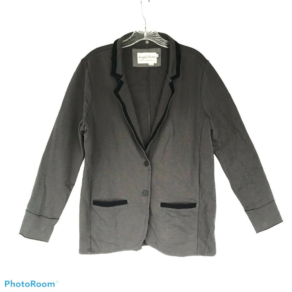 EVY'S TREE Womens L Gray Cotton Jersey Blazer Light Fleece Lined Black Trim